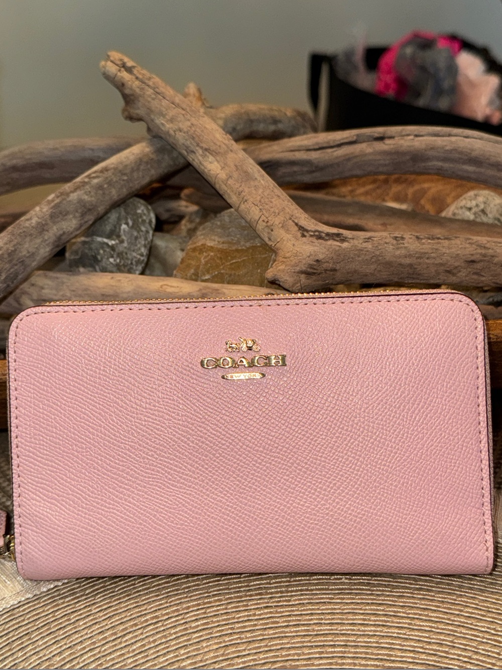 Coach Pink Zip-Around Wallet with Gold Hardware